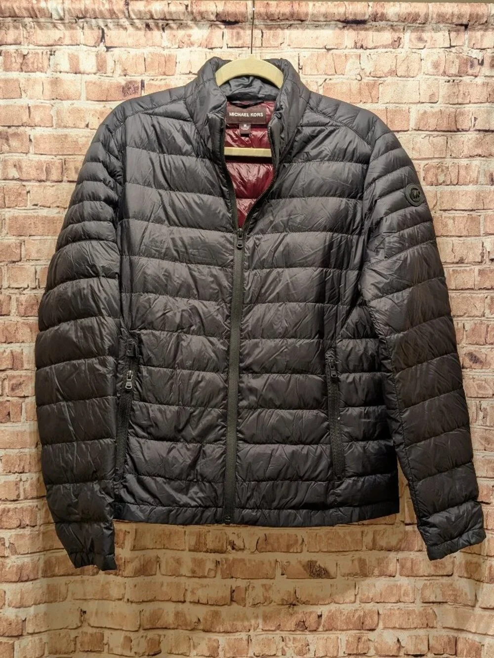 Michael Kors Packable Quilted Puffer Down Jacket w/ Burgundy Lining Size Medium